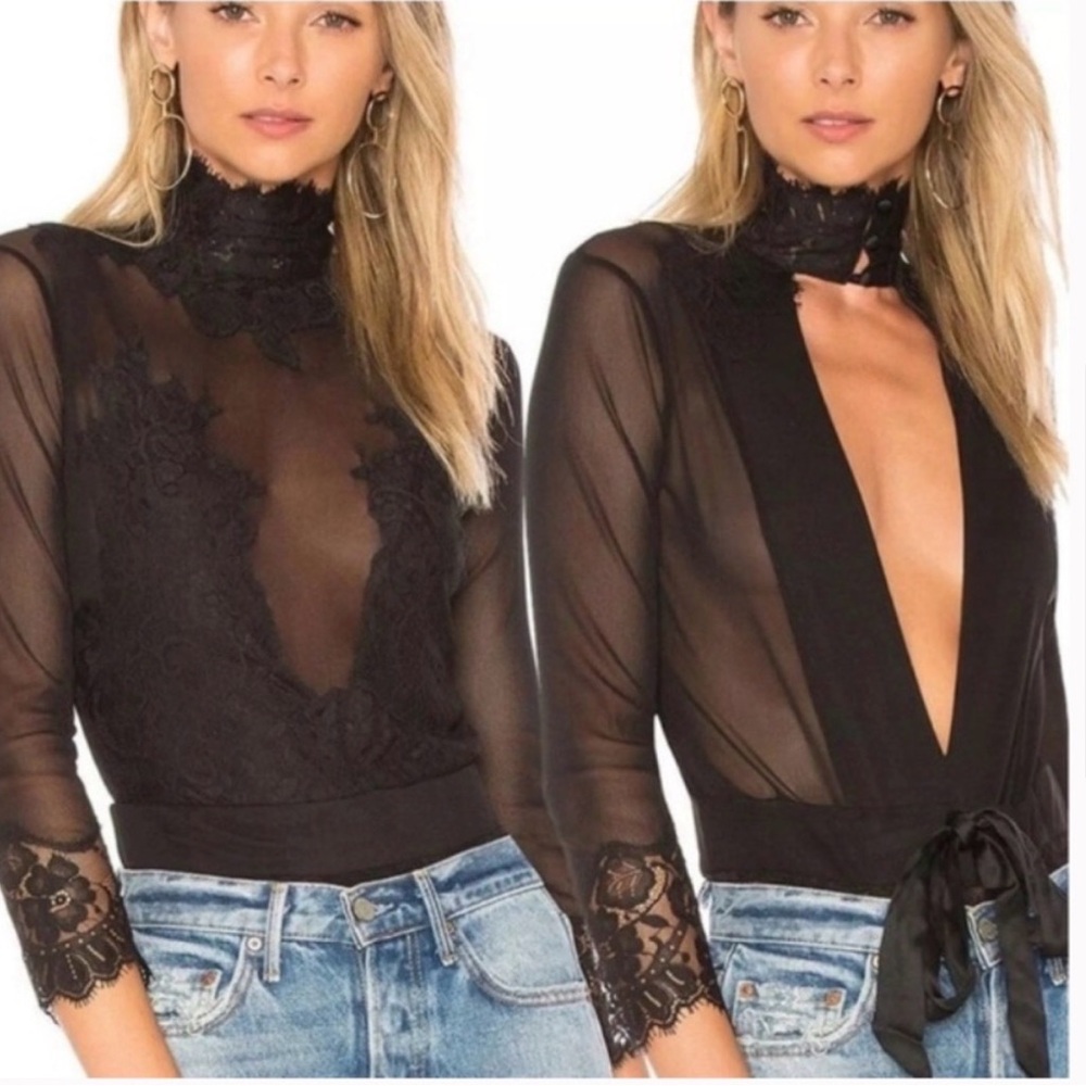 We Are Hah Black Lace Long sleeve Bodysuit